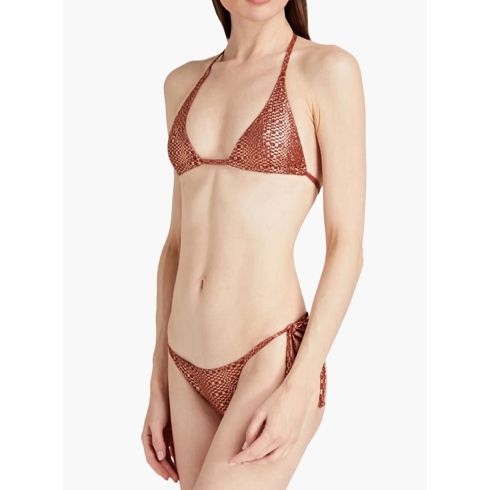 NWT LISA MARIE FERNANDEZ Pamela metallic seersucker triangle bikini